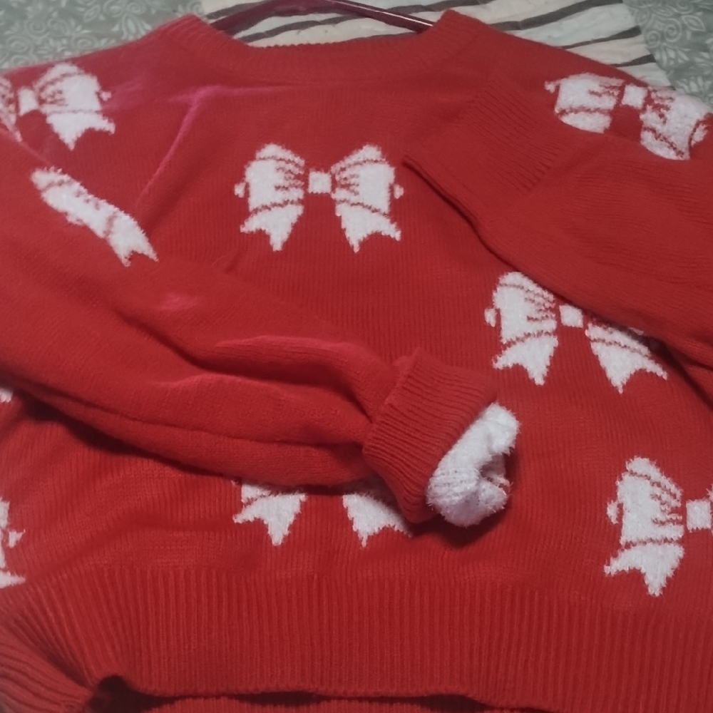 Poof! Red and White Bow Sweater